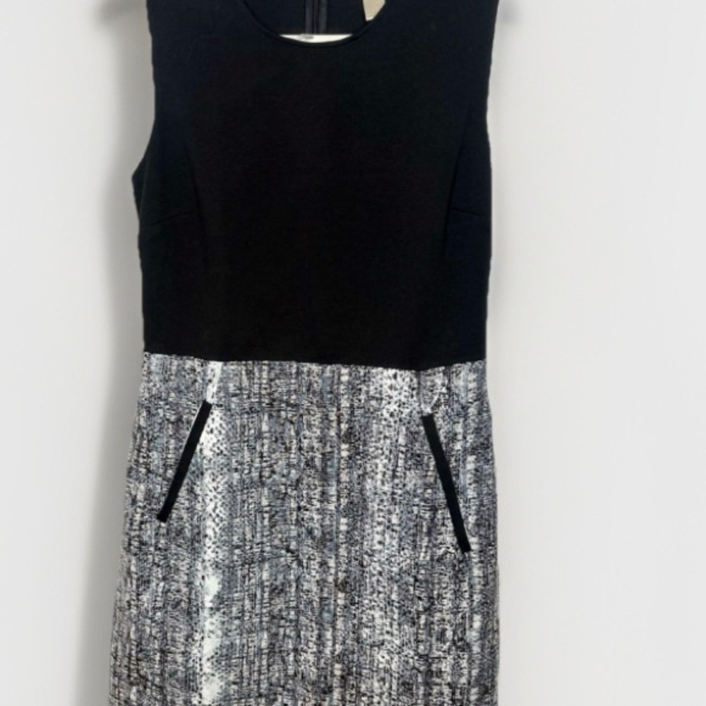 LOFT Black & Gray Textured Sheath‎ Dress Sleeveless Work Office Chic Modern Sz 6 - Picture 3 of 4
